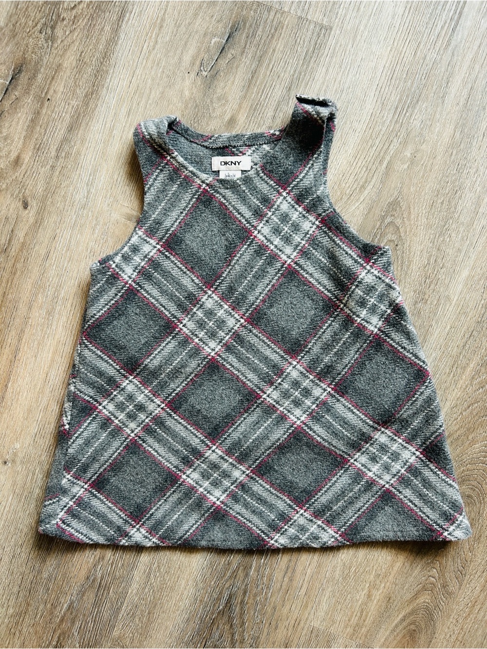 DKNY Gray Plaid Sleeveless Tunic with Pink Accents
